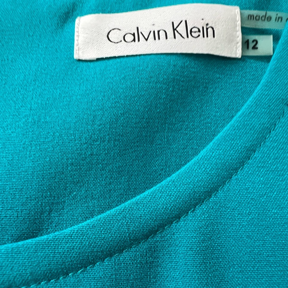 NWOT Calvin Klein Blue Sleeveless Belted Lined Crew Neck Sheath Dress Size 12 - Picture 2 of 10